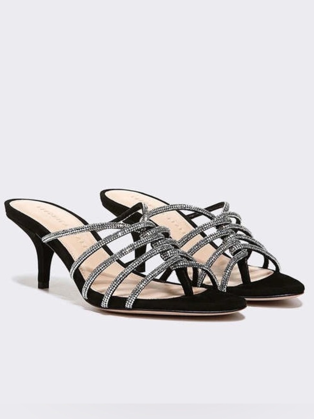 Veronica Beard Gaffney Black Suede Crystal Strappy Kitten Heel Sandal Size 6.5